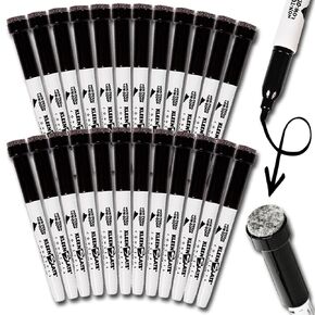 KleenSlate Dry Erase Marker with Eraser, Black, Pack of 24 - 1281861