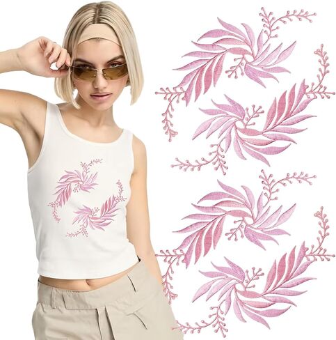 4 PCS Green Leaves Vine Applique, Iron on Applique Embroidery Lace Decorative Applique Patches, Bohemian Shoulder Collar Embellishment Costume Crafts Trims Sewing Patches for Craft Projects in Kuwait