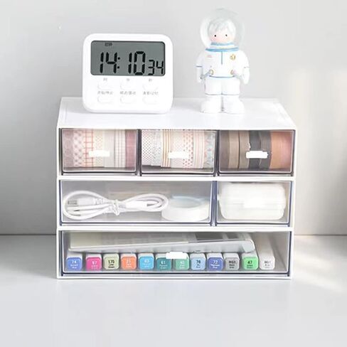 منظم مكتب قابل للتكديس مع 6 أدراج، صندوق تخزين بلاستيكي من 3 طبقات، أدراج سطح المكتب، تخزين المكياج، منظم مكتب وإكسسوارات للمكتب، تخزين مستحضرات التجميل للعناية بالبشرة والمنزل والمدرسة (أزرق) in Kuwait