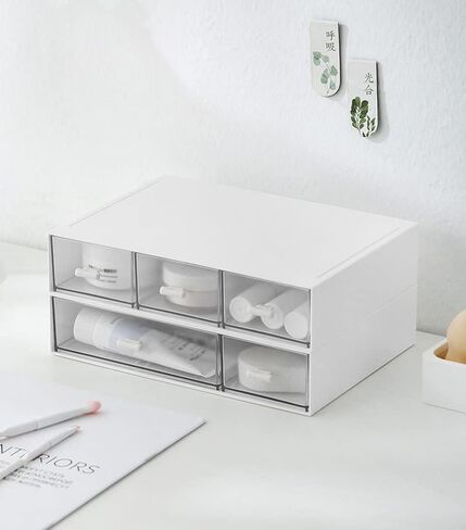 منظم مكتب قابل للتكديس مع 6 أدراج، صندوق تخزين بلاستيكي من 3 طبقات، أدراج سطح المكتب، تخزين المكياج، منظم مكتب وإكسسوارات للمكتب، تخزين مستحضرات التجميل للعناية بالبشرة والمنزل والمدرسة (أزرق) in Kuwait