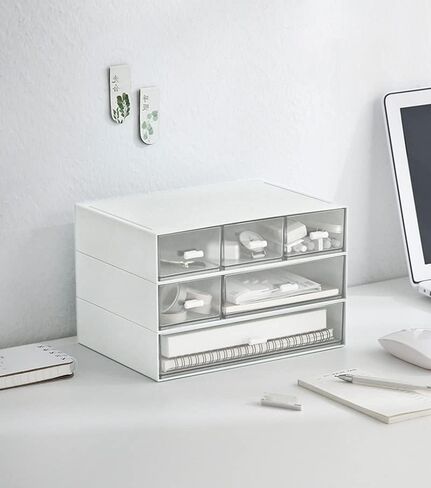 منظم مكتب قابل للتكديس مع 6 أدراج، صندوق تخزين بلاستيكي من 3 طبقات، أدراج سطح المكتب، تخزين المكياج، منظم مكتب وإكسسوارات للمكتب، تخزين مستحضرات التجميل للعناية بالبشرة والمنزل والمدرسة (أزرق) in Kuwait