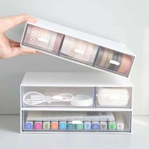 منظم مكتب قابل للتكديس مع 6 أدراج، صندوق تخزين بلاستيكي من 3 طبقات، أدراج سطح المكتب، تخزين المكياج، منظم مكتب وإكسسوارات للمكتب، تخزين مستحضرات التجميل للعناية بالبشرة والمنزل والمدرسة (أزرق) in Kuwait