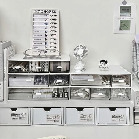 منظم مكتب قابل للتكديس مع 6 أدراج، صندوق تخزين بلاستيكي من 3 طبقات، أدراج سطح المكتب، تخزين المكياج، منظم مكتب وإكسسوارات للمكتب، تخزين مستحضرات التجميل للعناية بالبشرة والمنزل والمدرسة (أزرق) in Kuwait