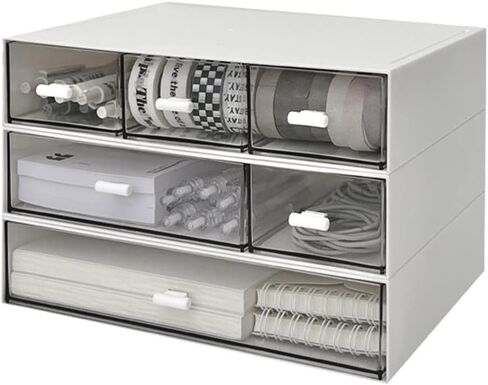 منظم مكتب قابل للتكديس مع 6 أدراج، صندوق تخزين بلاستيكي من 3 طبقات، أدراج سطح المكتب، تخزين المكياج، منظم مكتب وإكسسوارات للمكتب، تخزين مستحضرات التجميل للعناية بالبشرة والمنزل والمدرسة (أزرق) in Kuwait