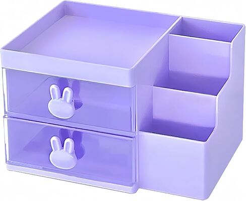 2 Drawer Storage Organizer Small Plastic Drawer Kawaii Purple Desk Organizer Drawer for Bathroom, Dorm, Desk, Office in Saudi Arabia