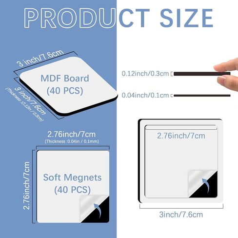 80PCS Sublimation Magnet Blanks 3x3 Bulk Square Produnts 40 Pcs Sublimation Blanks and 40Pcs Soft Magnetic for Kitchen Personalized Sublimation Refrigerator Fridge Magnets Blank Set for DIY Craft in Saudi Arabia