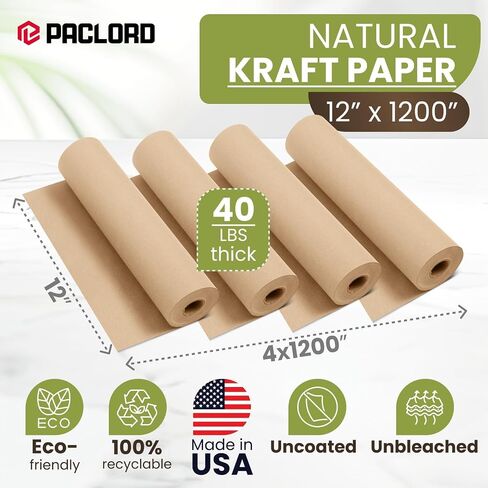 12" x 1200" (100 ft) Natural Kraft Paper Roll – Non-Toxic, Odorless, 100% Recyclable Packing Paper, Brown Wrapping Paper for Shipping, Packaging, Crafting & Gift Wrapping in Saudi Arabia