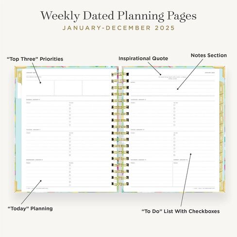 Day Designer 2025 Weekly Planner – مخطط متميز لتنظيم أنيق. يجمع بين التقويمات الأسبوعية والشهرية والجدول اليومي وصفحات الملاحظات وإعداد الأهداف والملصقات والجيب والمزيد. غلاف مصفح أنيق مع لمسات ذهبية (تصميم أنيق) in Saudi Arabia