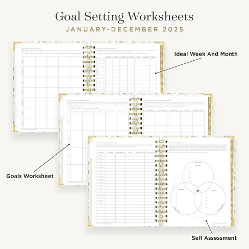 Day Designer 2025 Weekly Planner – مخطط متميز لتنظيم أنيق. يجمع بين التقويمات الأسبوعية والشهرية والجدول اليومي وصفحات الملاحظات وإعداد الأهداف والملصقات والجيب والمزيد. غلاف مصفح أنيق مع لمسات ذهبية (تصميم أنيق) in Saudi Arabia