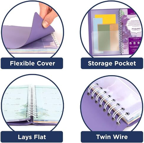 AT-A-GLANCE 2025 Appointment Book Planner, Weekly & Monthly, 5-1/2" x 8-1/2", Small, Beautiful Day, Lavender (938P-200-25) in Kuwait