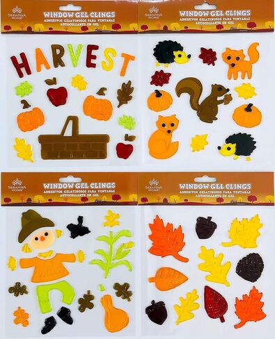 Fall Gel Cling Stickers for Windows and Mirrors - 6 Sheets of Reusable Seasonal Designs: Harvest Truck, Pumpkins, Scarecrow and More! in Saudi Arabia
