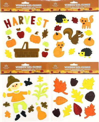 Fall Gel Cling Stickers for Windows and Mirrors - 6 Sheets of Reusable Seasonal Designs: Harvest Truck, Pumpkins, Scarecrow and More! in Saudi Arabia