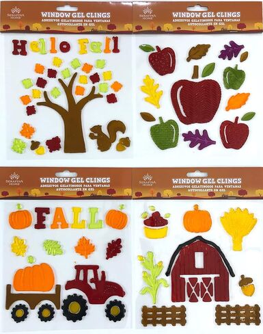 Fall Gel Cling Stickers for Windows and Mirrors - 6 Sheets of Reusable Seasonal Designs: Harvest Truck, Pumpkins, Scarecrow and More! in Saudi Arabia