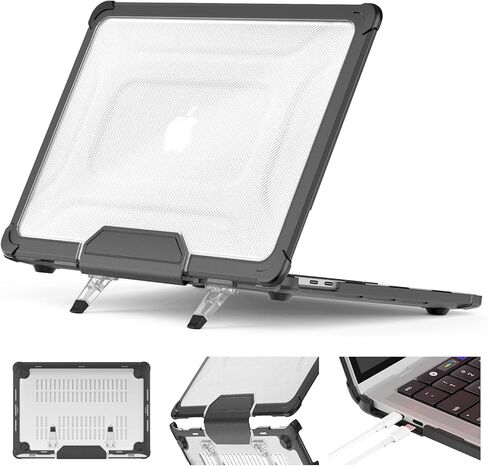 HXCASEAC Case Compatible with MacBook Air 15 inch 2025 2024 2023 / M4 M3 M2, Anti-Scratching Protective Hard Cover with Foldable Stand A3114 A2941 - Black in Kuwait