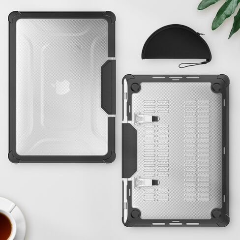 HXCASEAC Case Compatible with MacBook Air 15 inch 2025 2024 2023 / M4 M3 M2, Anti-Scratching Protective Hard Cover with Foldable Stand A3114 A2941 - Black in Kuwait