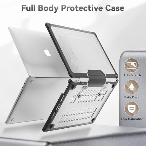 HXCASEAC Case Compatible with MacBook Air 15 inch 2025 2024 2023 / M4 M3 M2, Anti-Scratching Protective Hard Cover with Foldable Stand A3114 A2941 - Black in Kuwait