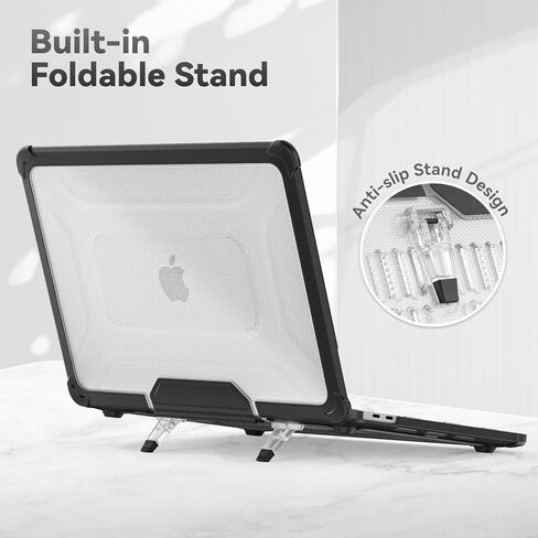 HXCASEAC Case Compatible with MacBook Air 15 inch 2025 2024 2023 / M4 M3 M2, Anti-Scratching Protective Hard Cover with Foldable Stand A3114 A2941 - Black in Kuwait