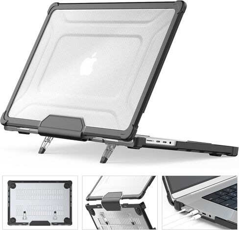HXCASEAC Case Compatible with MacBook Air 15 inch 2025 2024 2023 / M4 M3 M2, Anti-Scratching Protective Hard Cover with Foldable Stand A3114 A2941 - Black in Kuwait