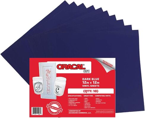 (10 Sheets) Oracal 651 Dark Blue Adhesive Craft Vinyl for Cricut, Silhouette, Cameo, Craft Cutters, Printers, and Decals - 12" x 12" - Gloss Finish - Outdoor and Permanent in Saudi Arabia