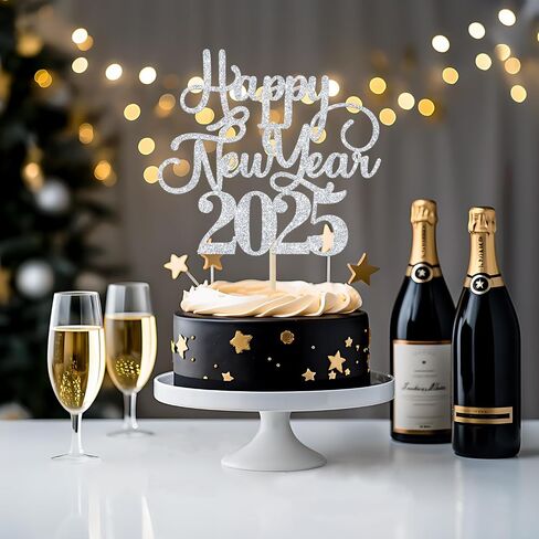 غلاف كعكة Happy New Year 2024، وداعًا 2023 مرحبًا 2024، تشير إلى 2024، لوازم تزيين حفلات رأس السنة الجديدة (جليتر أسود) in Saudi Arabia