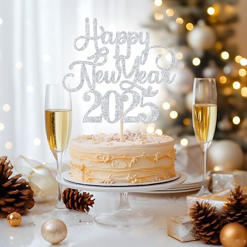 غلاف كعكة Happy New Year 2024، وداعًا 2023 مرحبًا 2024، تشير إلى 2024، لوازم تزيين حفلات رأس السنة الجديدة (جليتر أسود) in Saudi Arabia
