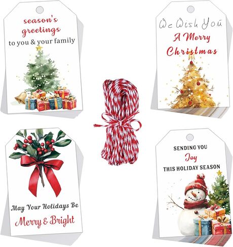 Christmas Gift Tags with String for Xmas Holiday Present Wrapping 100 Pcs Christmas Paper Tags Merry Christmas Hanging Tags Labels for Christmas Party Decorations Stocking Stuffers for Women Men Teens in Saudi Arabia
