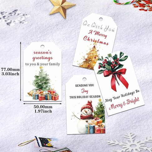 Christmas Gift Tags with String for Xmas Holiday Present Wrapping 100 Pcs Christmas Paper Tags Merry Christmas Hanging Tags Labels for Christmas Party Decorations Stocking Stuffers for Women Men Teens in Saudi Arabia
