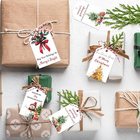 Christmas Gift Tags with String for Xmas Holiday Present Wrapping 100 Pcs Christmas Paper Tags Merry Christmas Hanging Tags Labels for Christmas Party Decorations Stocking Stuffers for Women Men Teens in Saudi Arabia