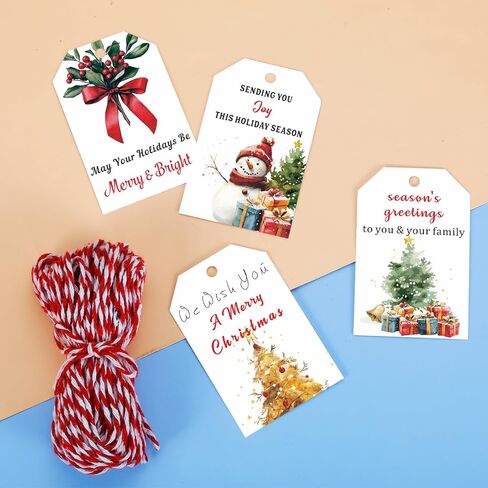 Christmas Gift Tags with String for Xmas Holiday Present Wrapping 100 Pcs Christmas Paper Tags Merry Christmas Hanging Tags Labels for Christmas Party Decorations Stocking Stuffers for Women Men Teens in Saudi Arabia