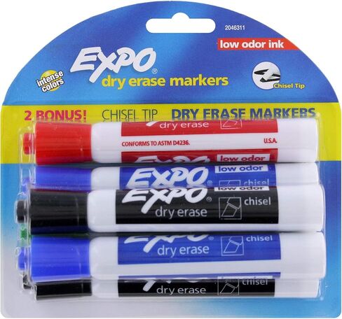 أقلام التحديد الجافة ذات الرائحة المنخفضة من EXPO، رأس إزميل، مجموعة متنوعة من 6 أحبار غير سامة، سريعة الجفاف ومقاومة للتلطيخ للفصول الدراسية والمنازل والمكاتب - تستخدم على معظم ألواح الكتابة الزجاجية والأسطح غير المسامية in Kuwait