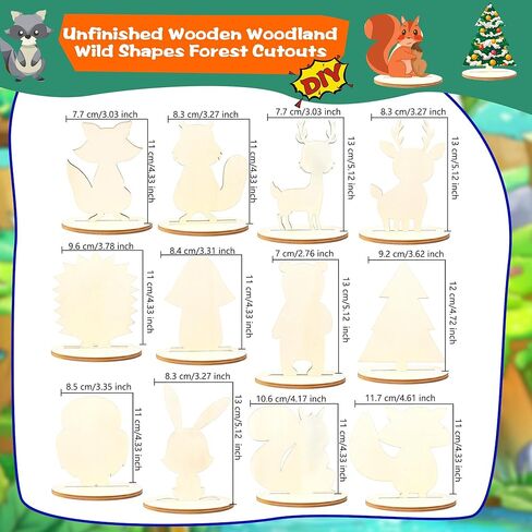 24 حزمة من قطع الغابات الخشبية غير المكتملة، أشكال الغابات البرية، قطع الحياة الحيوانية DIY، قطع الغابة الحيوانية الخشبية للأطفال، ديكور المنزل، زخرفة معلقة، هدية فنية، مشروع فني 12 نمطًا in Kuwait