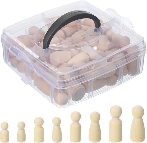 PATIKIL 2 Set Wooden Pegs Dolls, 100Pcs Wood Pegs People Dolls Dad Mom Unfinished Bodies Natural Wood Figures for Painting DIY Crafts Arts Graffiti in Saudi Arabia