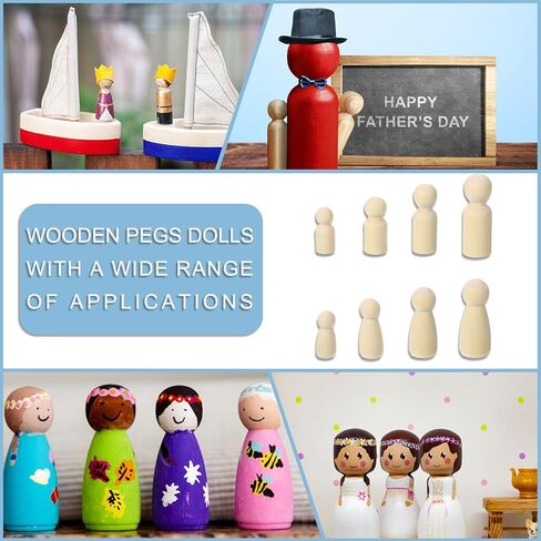 PATIKIL 2 Set Wooden Pegs Dolls, 100Pcs Wood Pegs People Dolls Dad Mom Unfinished Bodies Natural Wood Figures for Painting DIY Crafts Arts Graffiti in Saudi Arabia