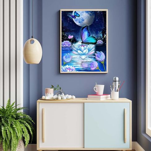 مجموعات الرسم الفني الماسي على شكل فراشة من MXJSUA، مجموعات الرسم الفني الماسي لزهرة اللوتس الماسية 5D للبالغين، فن الخرز بنقاط الماس الأزرق للمبتدئين والمراهقين 12 × 16 بوصة in Saudi Arabia