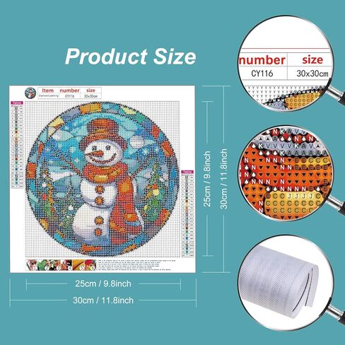 مجموعات الطلاء الماسي stalente للبالغين، مجموعات فنية ماسية خماسية الأبعاد للمبتدئين، لوحة ماسية دائرية كاملة الحفر لتزيين الحائط المنزلي هدية 12×12 بوصة، رجل ثلج عيد الميلاد in Kuwait