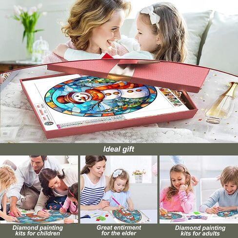 مجموعات الطلاء الماسي stalente للبالغين، مجموعات فنية ماسية خماسية الأبعاد للمبتدئين، لوحة ماسية دائرية كاملة الحفر لتزيين الحائط المنزلي هدية 12×12 بوصة، رجل ثلج عيد الميلاد in Kuwait