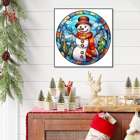 مجموعات الطلاء الماسي stalente للبالغين، مجموعات فنية ماسية خماسية الأبعاد للمبتدئين، لوحة ماسية دائرية كاملة الحفر لتزيين الحائط المنزلي هدية 12×12 بوصة، رجل ثلج عيد الميلاد in Kuwait
