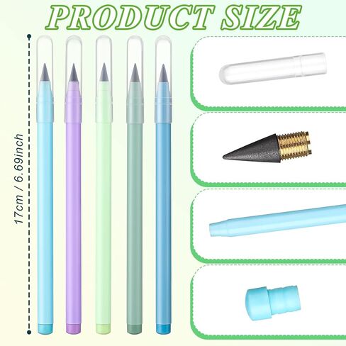 10 قطع قلم رصاص دائم بدون حبر مع ممحاة قلم رصاص قابل لإعادة الاستخدام مع طرف بديل للأطفال للكتابة والرسم والصياغة واللوازم المدرسية للمكتب المنزلي (لون زاهي) in Kuwait