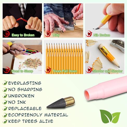 10 قطع قلم رصاص دائم بدون حبر مع ممحاة قلم رصاص قابل لإعادة الاستخدام مع طرف بديل للأطفال للكتابة والرسم والصياغة واللوازم المدرسية للمكتب المنزلي (لون زاهي) in Kuwait