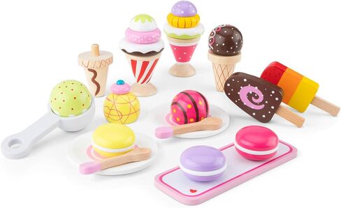 New Classic Toys Wooden Ice Cream Set Pretend Play Toy for Kids Cooking Simulation Educational Toys and Color Perception Toy for Preschool Age Toddlers Boys Girls in Saudi Arabia