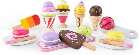 New Classic Toys Wooden Ice Cream Set Pretend Play Toy for Kids Cooking Simulation Educational Toys and Color Perception Toy for Preschool Age Toddlers Boys Girls in Saudi Arabia