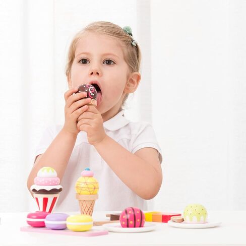 New Classic Toys Wooden Ice Cream Set Pretend Play Toy for Kids Cooking Simulation Educational Toys and Color Perception Toy for Preschool Age Toddlers Boys Girls in Saudi Arabia