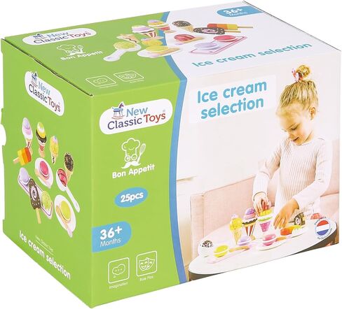 New Classic Toys Wooden Ice Cream Set Pretend Play Toy for Kids Cooking Simulation Educational Toys and Color Perception Toy for Preschool Age Toddlers Boys Girls in Saudi Arabia
