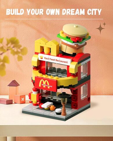 LITTCO مكعبات بناء سيتي برجر هاوس، هدايا عيد ميلاد للبالغين والأطفال، مجموعة ألعاب ماكدونالدز 167 قطعة in Kuwait