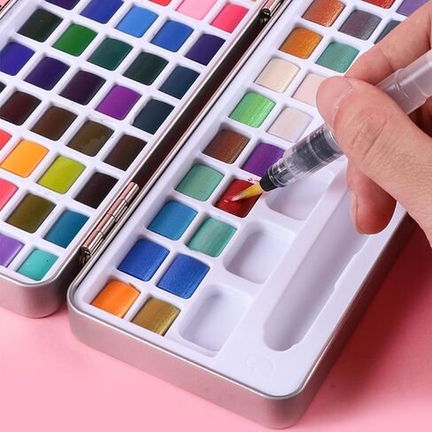 100 Colors Watercolor Paint Set – Complete Travel Painting Kit with 10 Brushes, 3 Water Brush Pens, Drawing Pencil, Natural Sponge & Swatch Sheet – Ideal for Beginners & Artists (100 Color) in Saudi Arabia