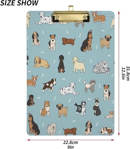 ATTX Cartoon Doodle Puppy Dog Clipboard | Clipboard with Low Profile Silver Clip | Decorative Clipboard for School, Office, Nurse, Art, Business,9 x 12.5 Inches in Saudi Arabia