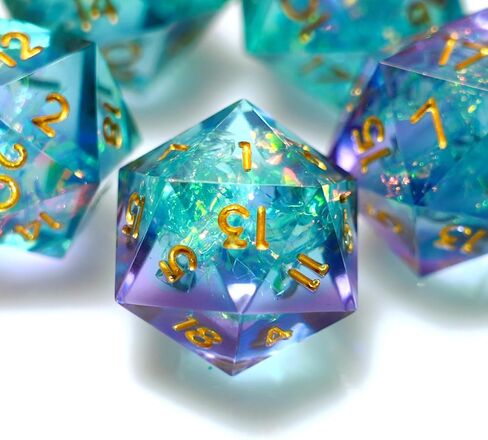 5 Pieces D20 Dice 21MM 20 sideds DND Resin Sharp Edged Resin Dice for Dungeons and Dragons, RPG, MTG Polyhedral D&D Dice (Azure + Purple) in Saudi Arabia