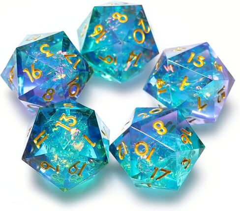 5 Pieces D20 Dice 21MM 20 sideds DND Resin Sharp Edged Resin Dice for Dungeons and Dragons, RPG, MTG Polyhedral D&D Dice (Azure + Purple) in Saudi Arabia