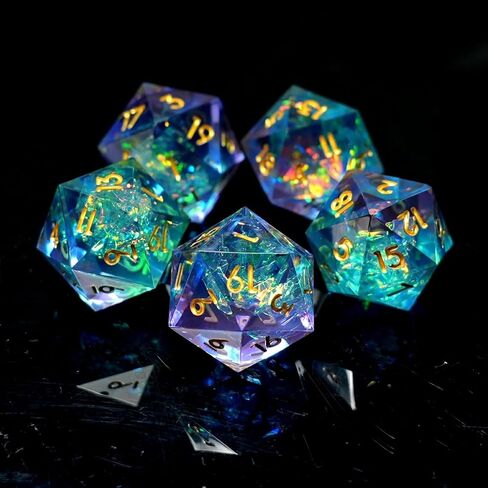 5 Pieces D20 Dice 21MM 20 sideds DND Resin Sharp Edged Resin Dice for Dungeons and Dragons, RPG, MTG Polyhedral D&D Dice (Azure + Purple) in Saudi Arabia