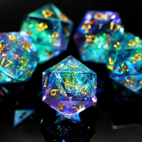 5 Pieces D20 Dice 21MM 20 sideds DND Resin Sharp Edged Resin Dice for Dungeons and Dragons, RPG, MTG Polyhedral D&D Dice (Azure + Purple) in Saudi Arabia